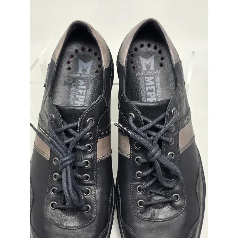 Mephisto Bonito Sneakers Mens Size 8 Leather Black & Tan Walking Casual Comfort